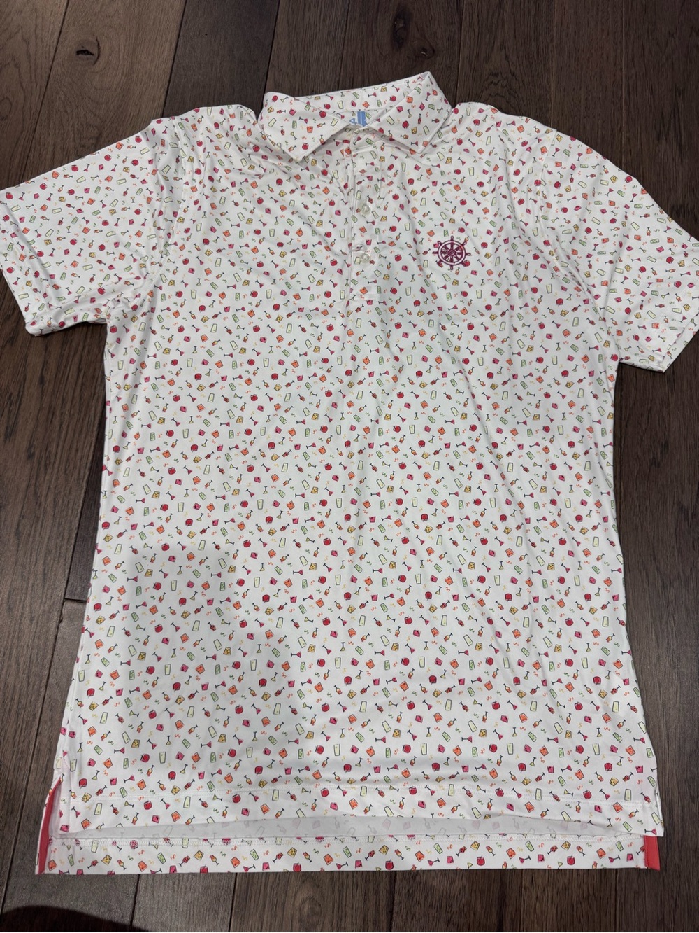 johnnie-O White Polo with Pink & Green Drnks Print